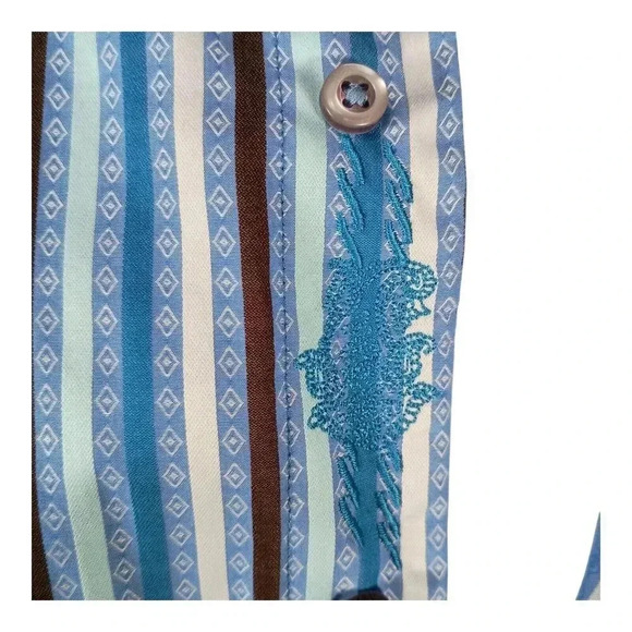Robert Graham Embroidered Shirt Button Front Striped Diamond Men's XL - Picture 5 of 9